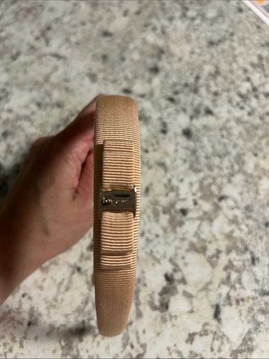 Salvatore Ferragamo Peach Grosgrain Bow Headband with Metal Logo